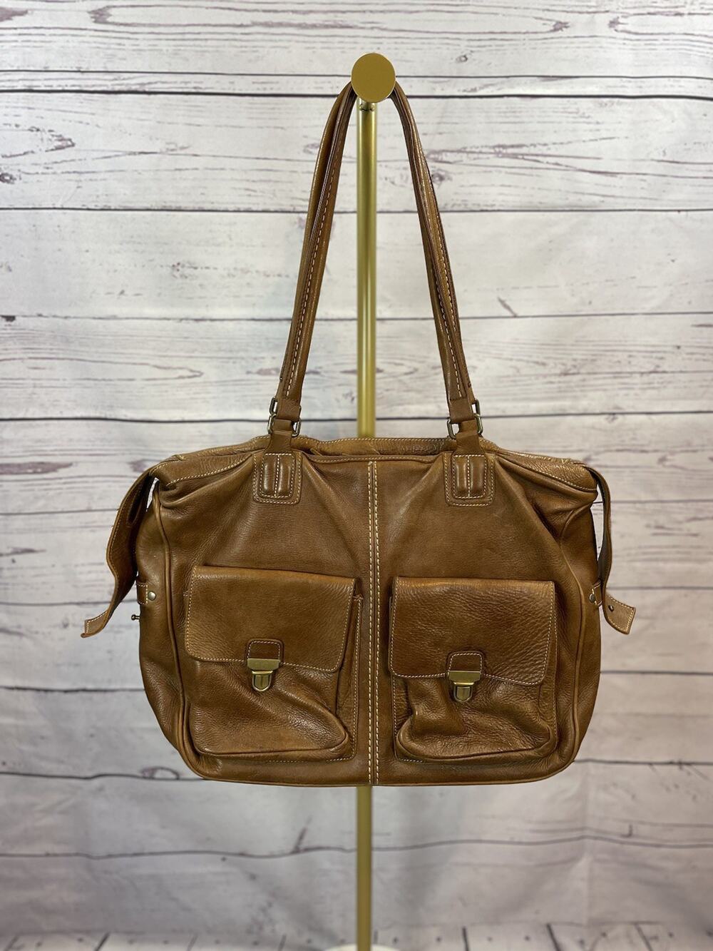 ROOTS Genuine Leather Briefcase Laptop Shoulder Bag Brown